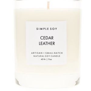 Simple Soy Candle, 100% Natural NON-GMO Soy w/Cotton Wick, Cedar Leather, NEW